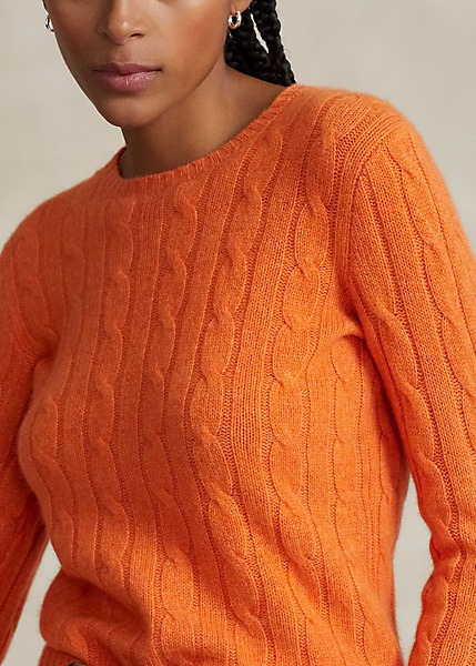 POLO RALPH LAUREN CABLE-KNIT CASHMERE SWEATER - FLANNEL ORANGE MELANGE