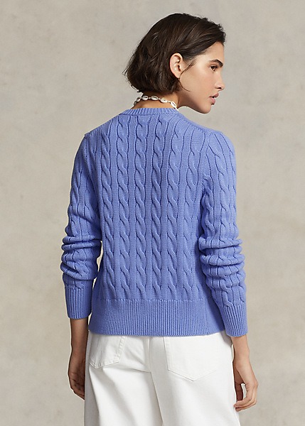 POLO RALPH LAUREN CABLE-KNIT COTTON CREWNECK CARDIGAN - NEW LITCHFIELD BLUE