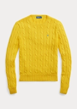 POLO RALPH LAUREN CABLE-KNIT COTTON CREWNECK SWEATER - TRAINER YELLOW
