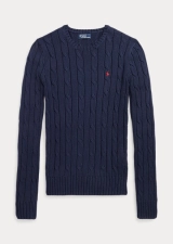 POLO RALPH LAUREN CABLE-KNIT COTTON CREWNECK SWEATER - HUNTER NAVY