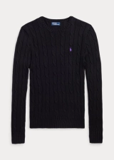 POLO RALPH LAUREN CABLE-KNIT COTTON CREWNECK SWEATER - BLACK