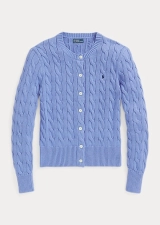 POLO RALPH LAUREN CABLE-KNIT COTTON CREWNECK CARDIGAN - NEW LITCHFIELD BLUE