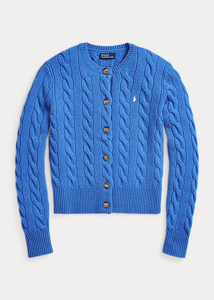 POLO RALPH LAUREN CABLE-KNIT WOOL-CASHMERE CARDIGAN - NEW ENGLAND BLUE