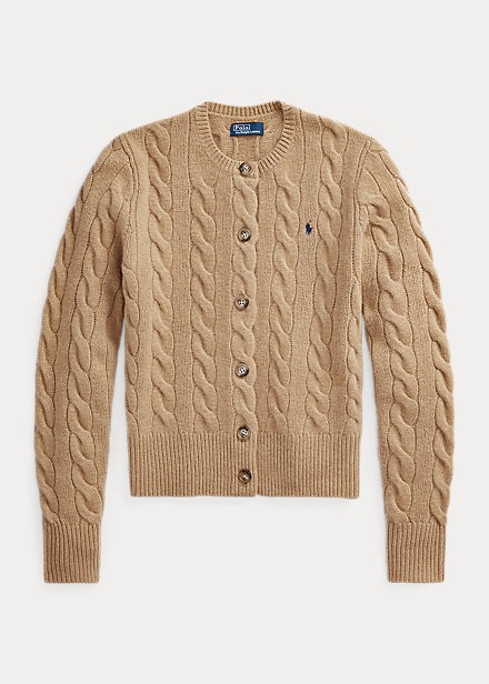 POLO RALPH LAUREN CABLE-KNIT WOOL-CASHMERE CARDIGAN - COLLECTION CAMEL MELANGE