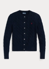 POLO RALPH LAUREN CABLE-KNIT COTTON CREWNECK CARDIGAN - NAVY
