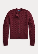 POLO RALPH LAUREN CABLE-KNIT WOOL-CASHMERE CARDIGAN - GARNET RED MELANGE