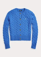 POLO RALPH LAUREN CABLE-KNIT WOOL-CASHMERE CARDIGAN - NEW ENGLAND BLUE