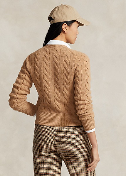 POLO RALPH LAUREN CABLE-KNIT WOOL-CASHMERE CARDIGAN - COLLECTION CAMEL MELANGE