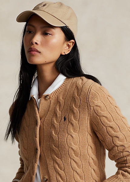 POLO RALPH LAUREN CABLE-KNIT WOOL-CASHMERE CARDIGAN - COLLECTION CAMEL MELANGE