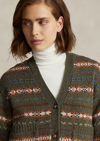 POLO RALPH LAUREN FAIR ISLE WOOL-BLEND V-NECK CARDIGAN