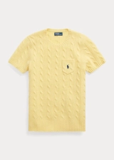 POLO RALPH LAUREN CABLE WOOL-CASHMERE SHORT-SLEEVE SWEATER - FALL YELLOW