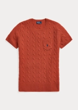 POLO RALPH LAUREN CABLE WOOL-CASHMERE SHORT-SLEEVE SWEATER - FADED RED