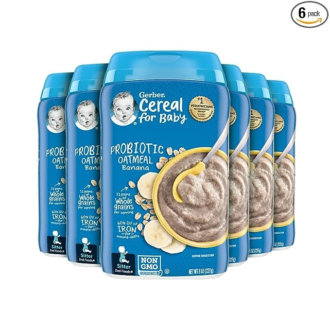 GERBER BABY CEREAL 2ND FOODS PROBIOTIC OATMEAL BANANA - 8 OZ - 6'LI PAKET