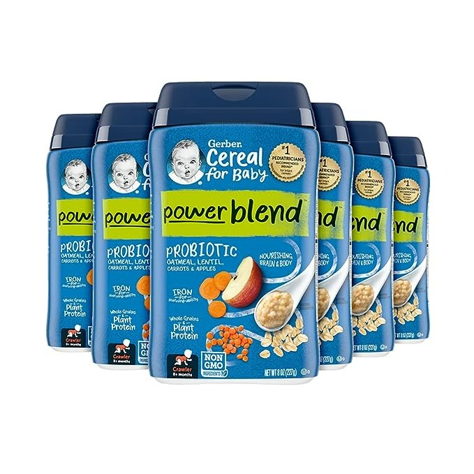 GERBER BABY CEREAL PROBIOTIC FOR CRAWLERS POWERBLEND OATMEAL LENTIL CARROT APPLE - 8 OZ - 6'LI PAKET