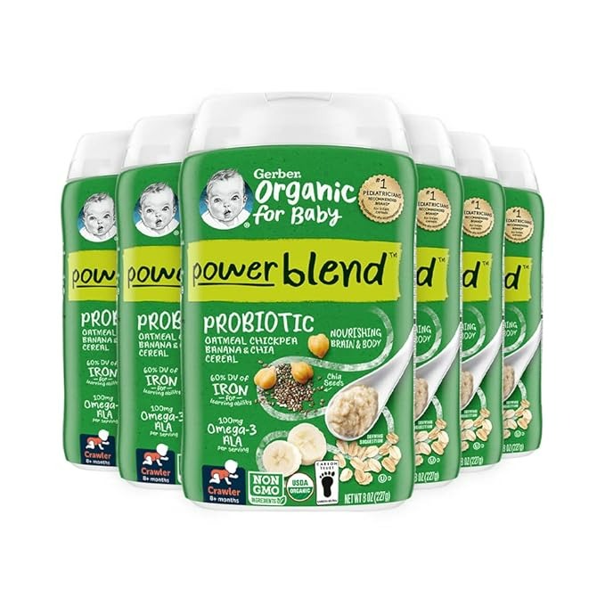 GERBER ORGANIC BABY FOOD PROBIOTIC OATMEAL CHICKPEA BANANA & CHIA CEREAL - 8 OZ - 6'LI PAKET