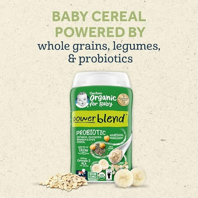GERBER ORGANIC BABY FOOD PROBIOTIC OATMEAL CHICKPEA BANANA & CHIA CEREAL - 8 OZ - 6'LI PAKET
