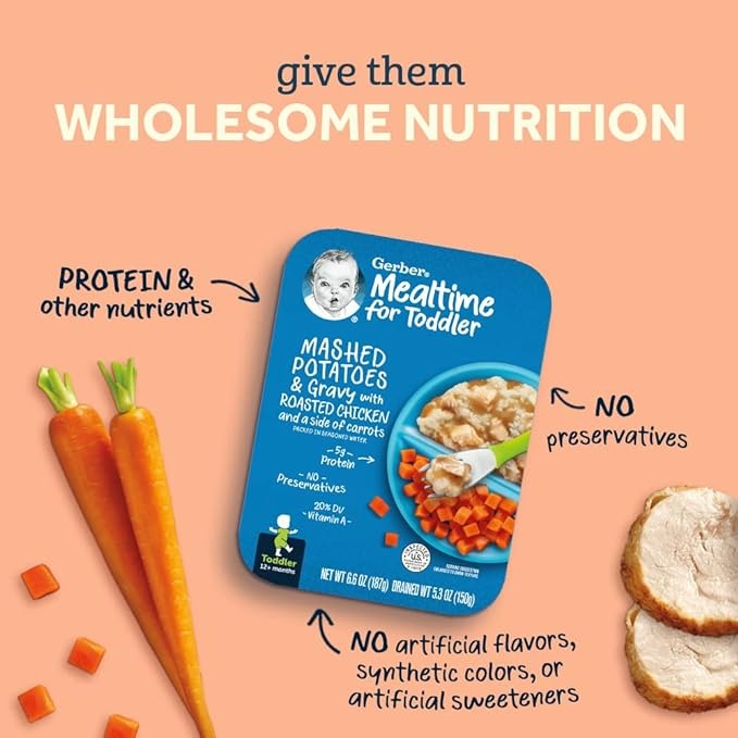 GERBER MEALTIME FOR TODDLER MASHED POTATOES & GRAVY WITH ROASTED CHICKEN & CARROTS - 6.6 OZ - 8'LI PAKET