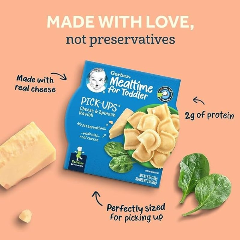 GERBER PICK-UPS CHEESE & SPINACH RAVIOLI - 6 OZ - 8'LI PAKET