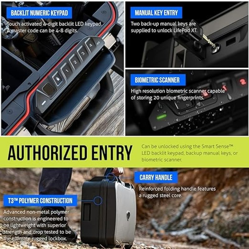 VAULTEK LIFEPOD XT SERIES BIOMETRIC WATERPROOF MULTIPLE HANDGUN SAFE MODULAR INTERIOR SECURE RUGGED PORTABLE ELECTRONIC LOCKBOX