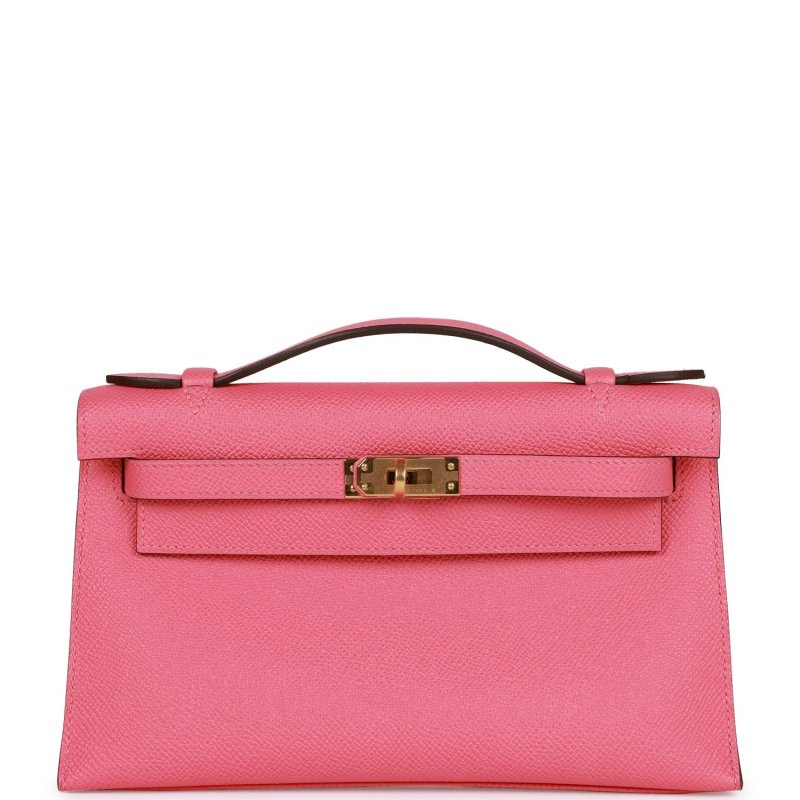 HERMES KELLY POCHETTE ROSE AZALEE EPSOM GOLD HARDWARE
