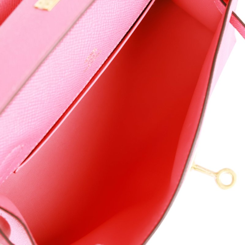 HERMES KELLY POCHETTE ROSE AZALEE EPSOM GOLD HARDWARE