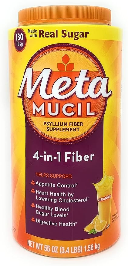 METAMUCIL FIBER 4-IN-1 PSYLLIUM FIBER SUPPLEMENT POWDER WITH REAL SUGAR - 55 OZ