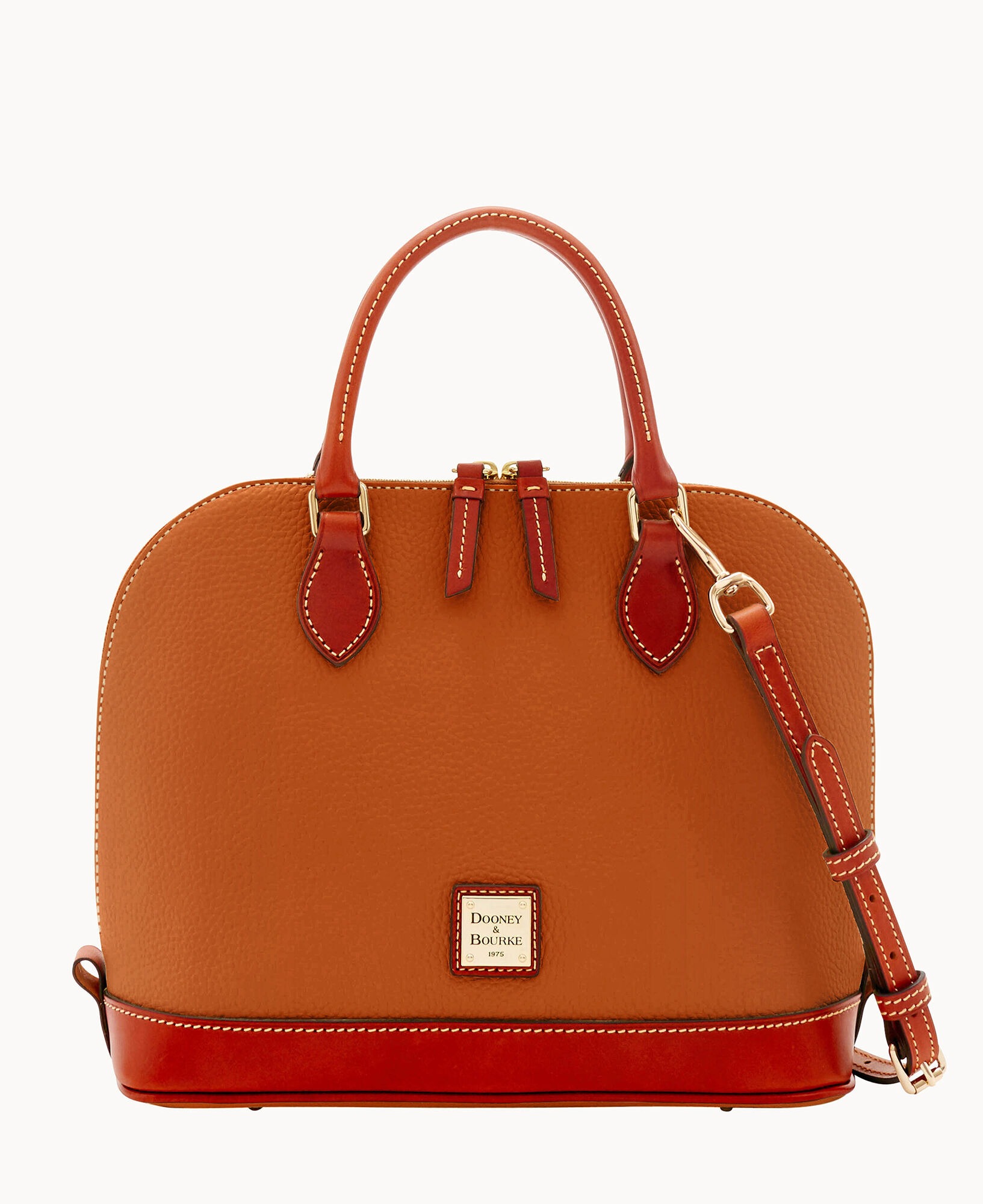 DOONEY & BOURKE PEBBLE GRAIN ZIP ZIP SATCHEL - CARAMEL