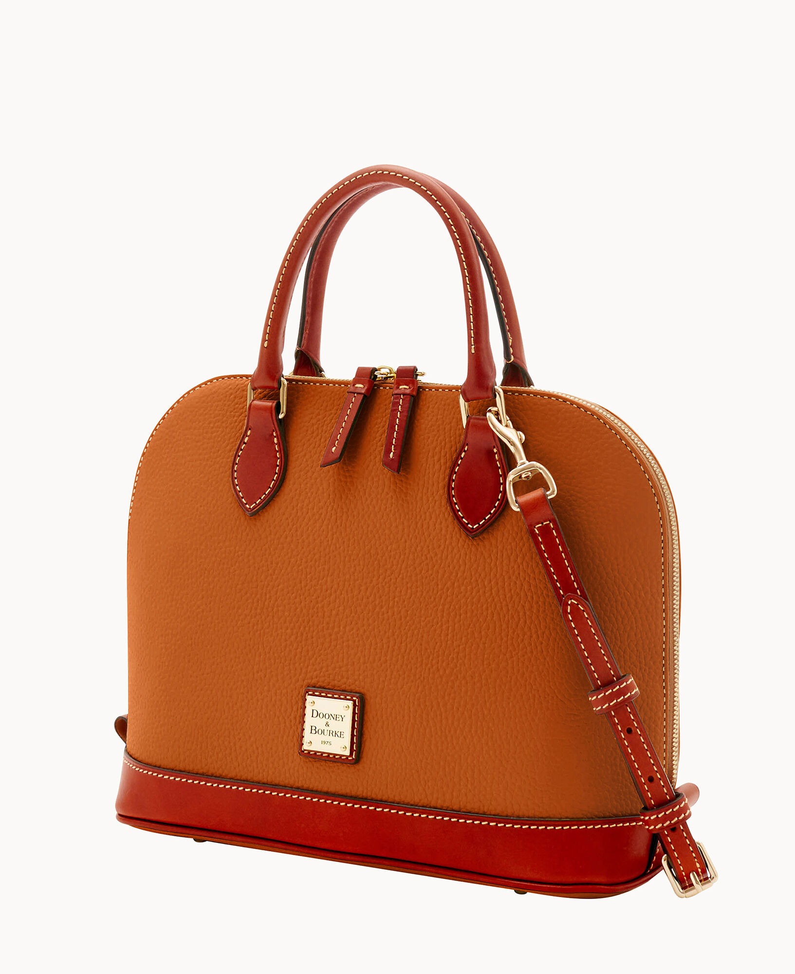 DOONEY & BOURKE PEBBLE GRAIN ZIP ZIP SATCHEL - CARAMEL