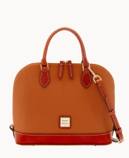 DOONEY & BOURKE PEBBLE GRAIN ZIP ZIP SATCHEL - CARAMEL