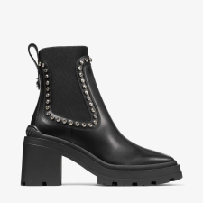 JIMMY CHOO VERONIQUE 80 BLACK SMOOTH LEATHER ANKLE BOOTS WITH CRYSTAL EMBELLISHMENT