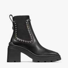 JIMMY CHOO VERONIQUE 80 BLACK SMOOTH LEATHER ANKLE BOOTS WITH CRYSTAL EMBELLISHMENT