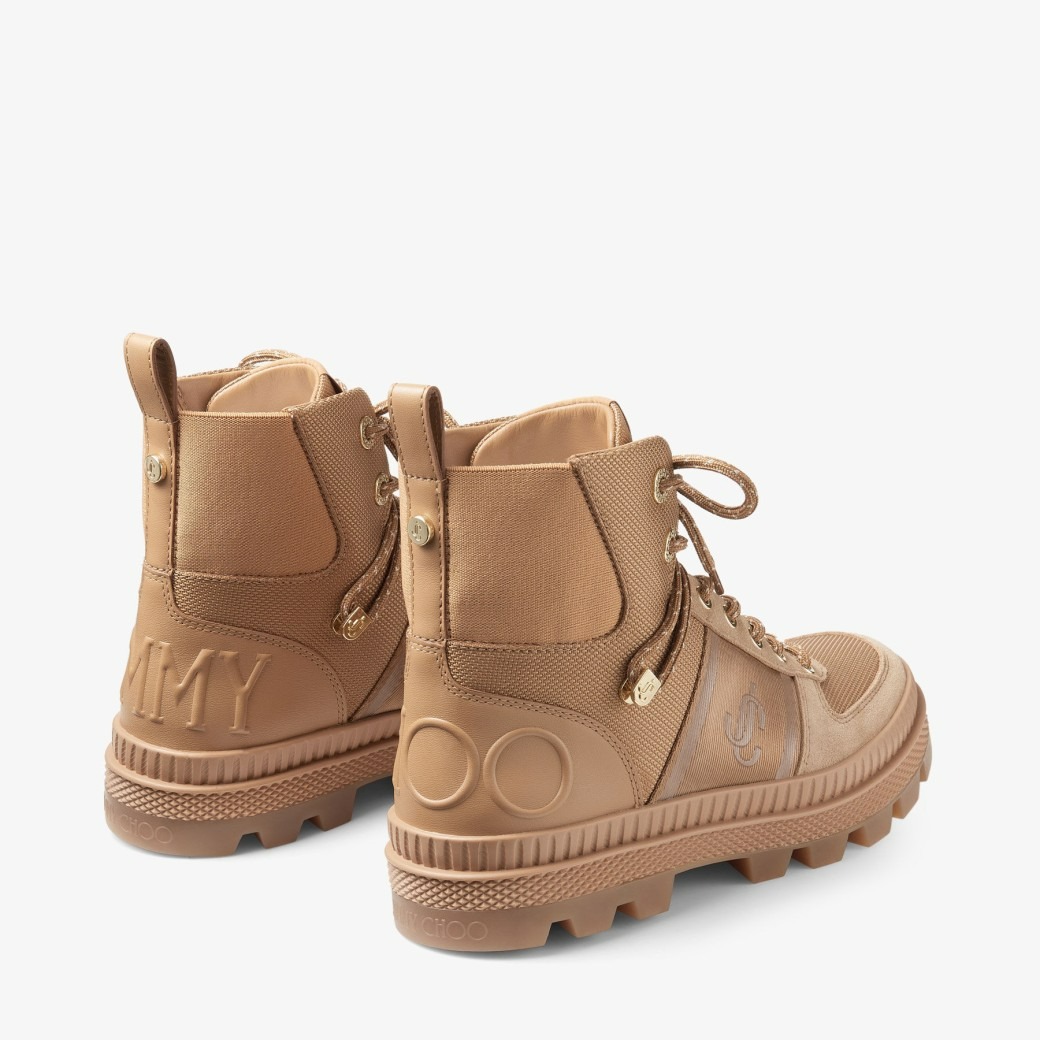 JIMMY CHOO NORMANDY/F BISCUIT NYLON AND LEATHER BOOTS