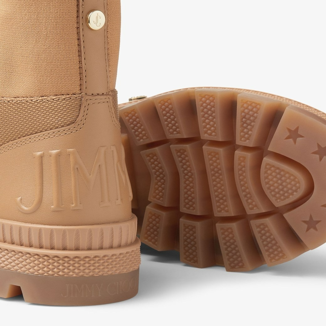 JIMMY CHOO NORMANDY/F BISCUIT NYLON AND LEATHER BOOTS
