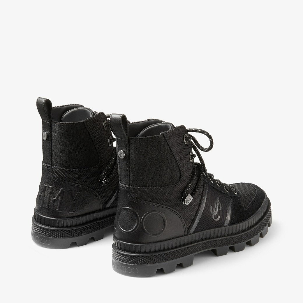 JIMMY CHOO NORMANDY/F BLACK NYLON AND LEATHER BOOTS