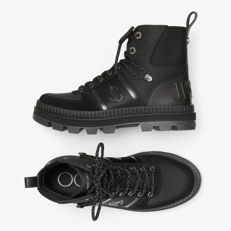 JIMMY CHOO NORMANDY/F BLACK NYLON AND LEATHER BOOTS