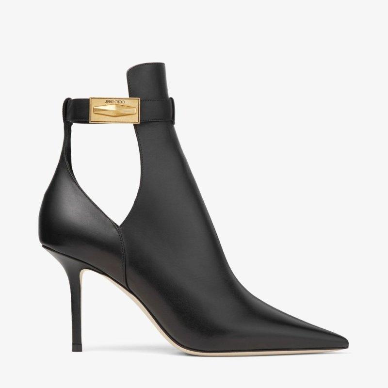 JIMMY CHOO NELL ANKLE BOOT 85 BLACK CALF LEATHER ANKLE BOOTS