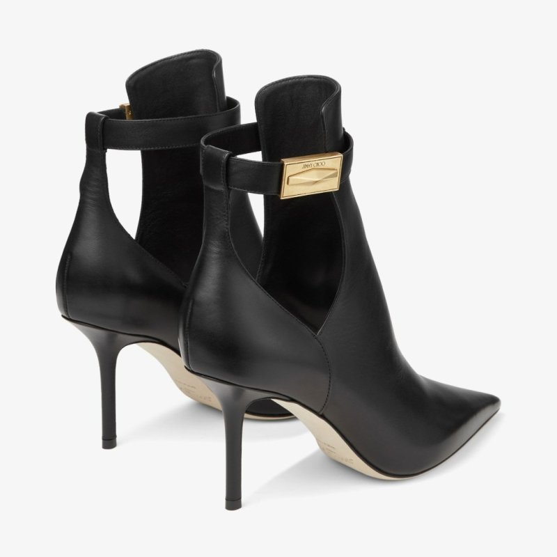 JIMMY CHOO NELL ANKLE BOOT 85 BLACK CALF LEATHER ANKLE BOOTS