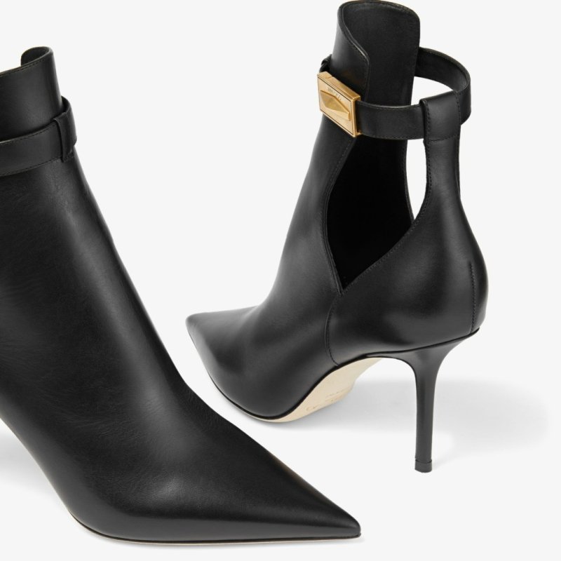 JIMMY CHOO NELL ANKLE BOOT 85 BLACK CALF LEATHER ANKLE BOOTS