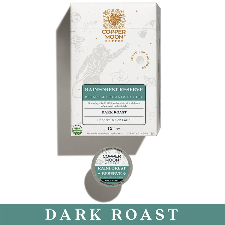 COPPER MOON RAINFOREST RESERVE ORGANIC SINGLE CUP - DARK ROAST - 12 ADET