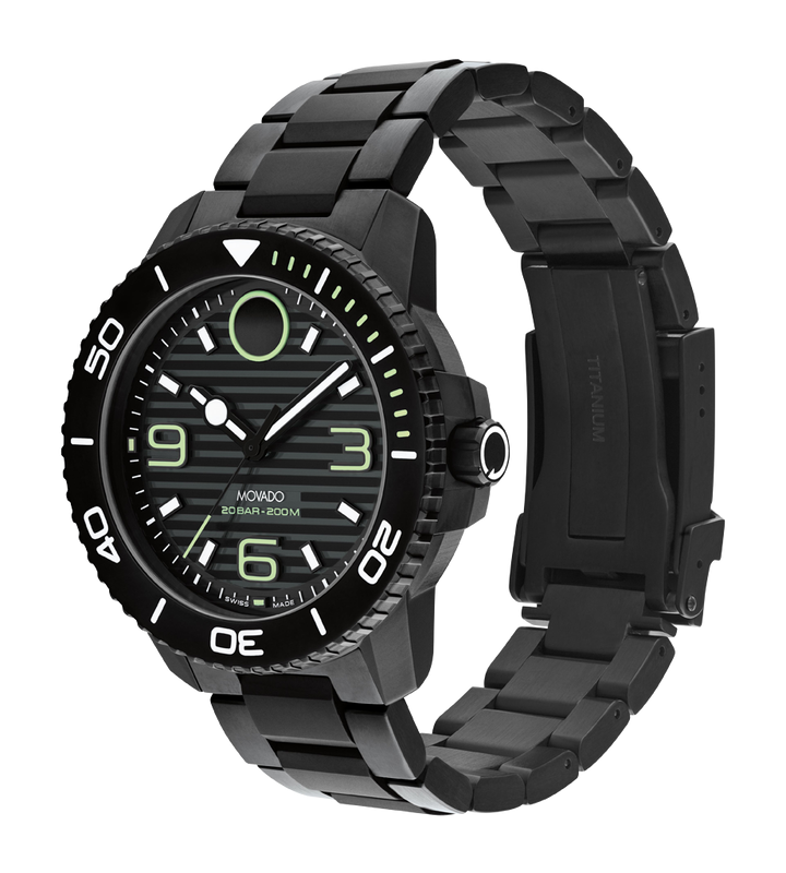 MOVADO BOLD TITANIUM - BLACK WITH ARABIC INDEX WITH INDEX
