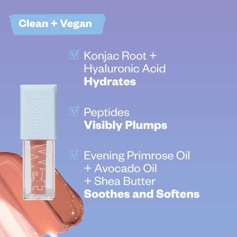 KOSAS WET LIP OIL GLOSS JUICY PLUMPING TREATMENT - EXPOSED CHAMPAGNE PINK SHIMMER