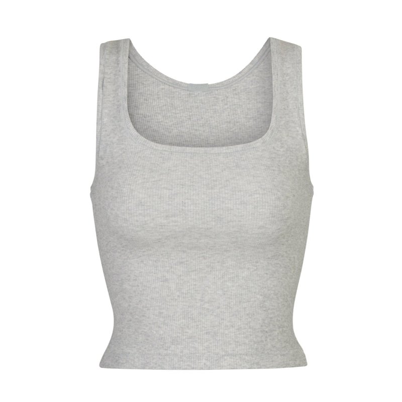 SKIMS COTTON RIB TANK - LIGHT HEATHER GREY