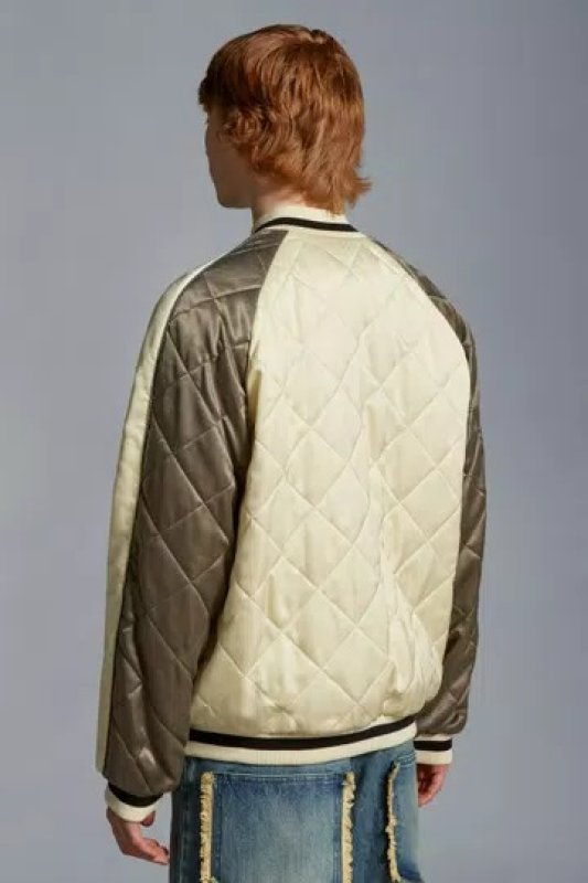 MONCLER GOSPER DOWN VARSITY JACKET - WHITE & BROWN