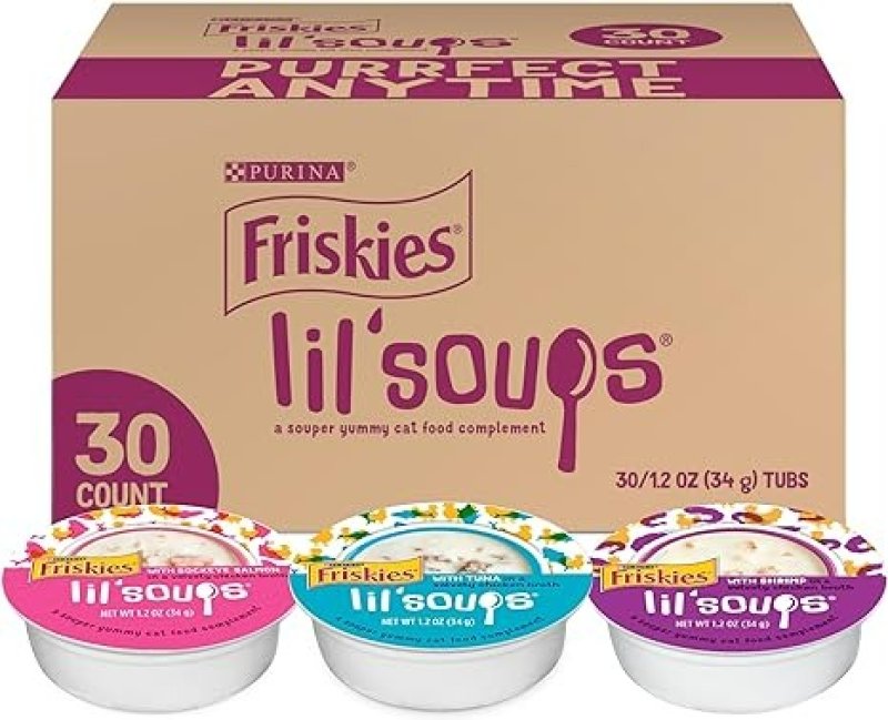 PURINA FRISKIES GRAIN FREE WET CAT FOOD COMPLEMENT VARIETY PACK - LIL' SOUPS - 1.2 OZ - 30 ADET