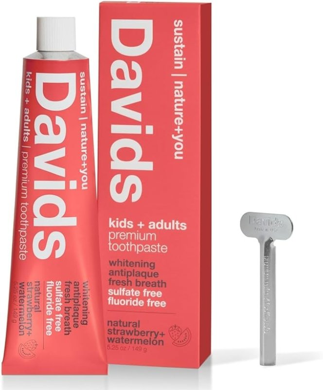 DAVIDS FLUORIDE FREE KIDS & ADULTS TOOTHPASTE - NATURAL STRAWBERRY WATERMELON - 5.25 OZ