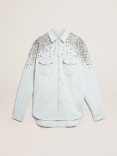 GOLDEN GOOSE WOMEN'S BLEACHED BOYFRIEND SHIRT WITH CABOCHON CRYSTALS