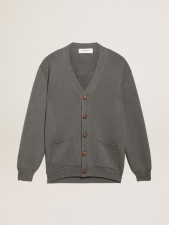 GOLDEN GOOSE WOMEN'S MéLANGE GRAY COTTON CARDIGAN WITH LOGO