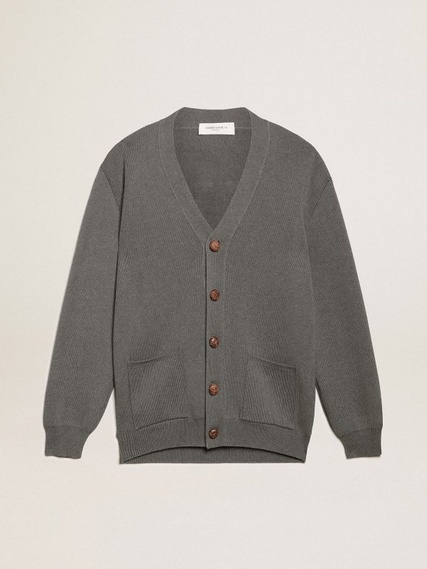 GOLDEN GOOSE WOMEN'S MéLANGE GRAY COTTON CARDIGAN WITH LOGO