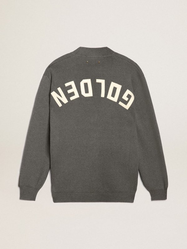 GOLDEN GOOSE WOMEN'S MéLANGE GRAY COTTON CARDIGAN WITH LOGO
