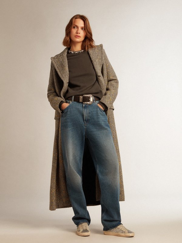GOLDEN GOOSE WOMEN'S LONG HERRINGBONE COAT